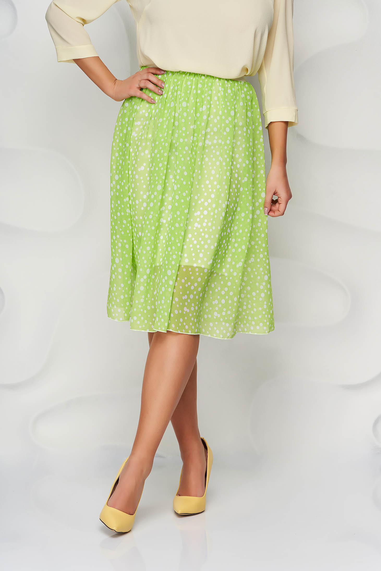 StarShinerS green skirt elegant midi cloche elastic waist from veil fabric