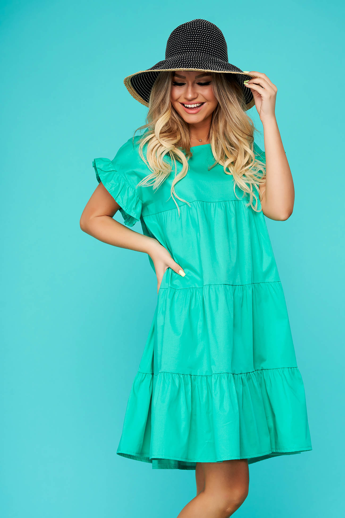 Turquoise dress daily flared nonelastic cotton