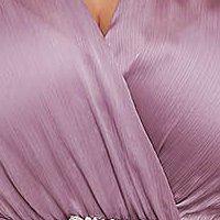 Rochie PrettyGirl roz prafuit eleganta asimetrica in clos din voal cu aspect satinat accesorizata cu cordon cu pietre strass