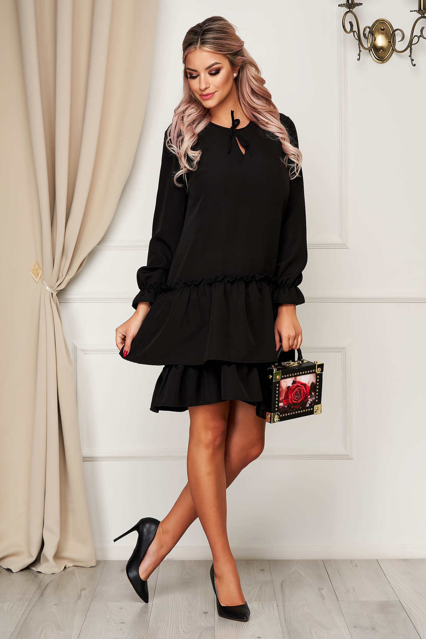 long black dress with ruffles