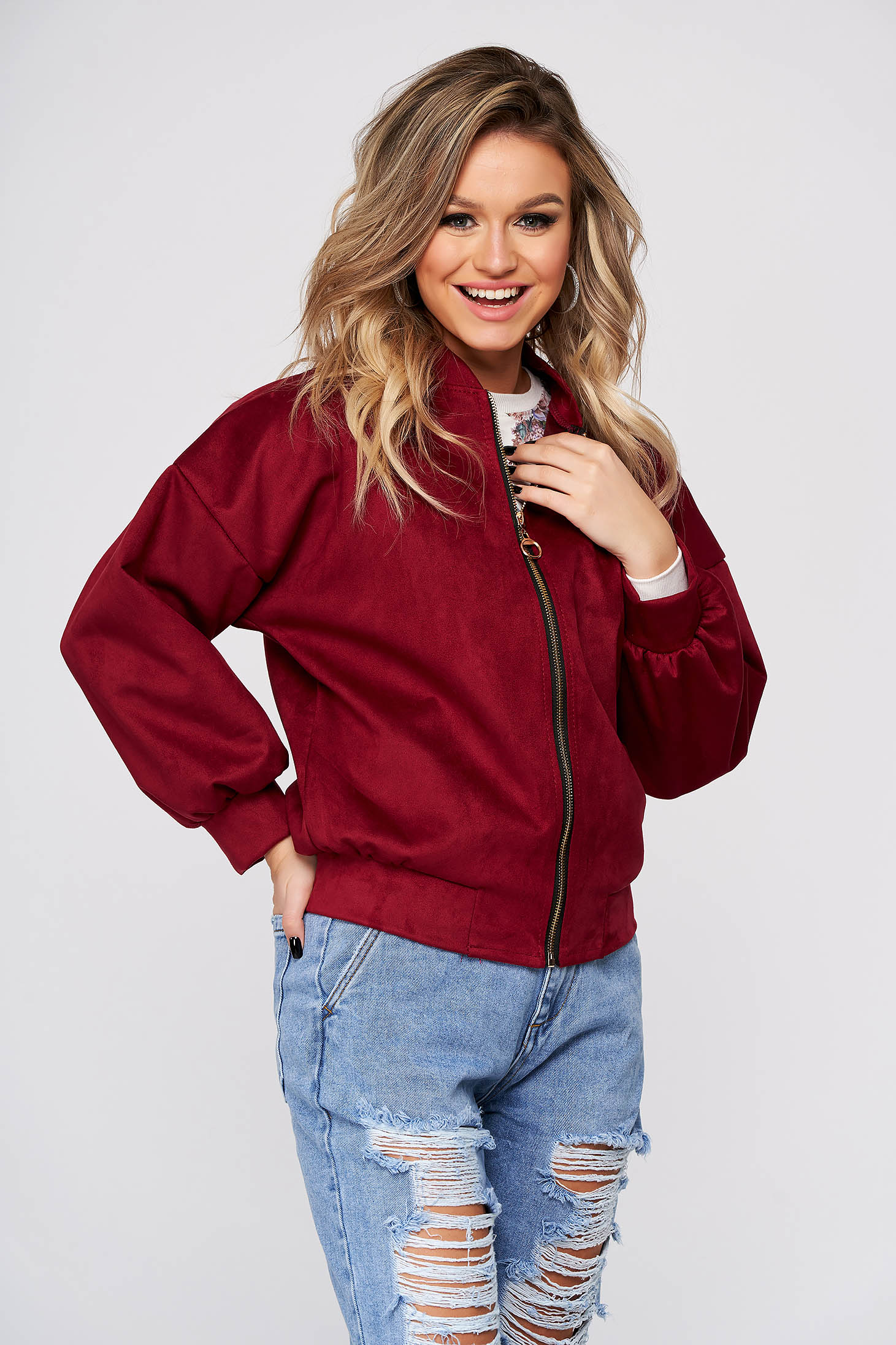 Geaca SunShine zmeura casual scurta din material moale