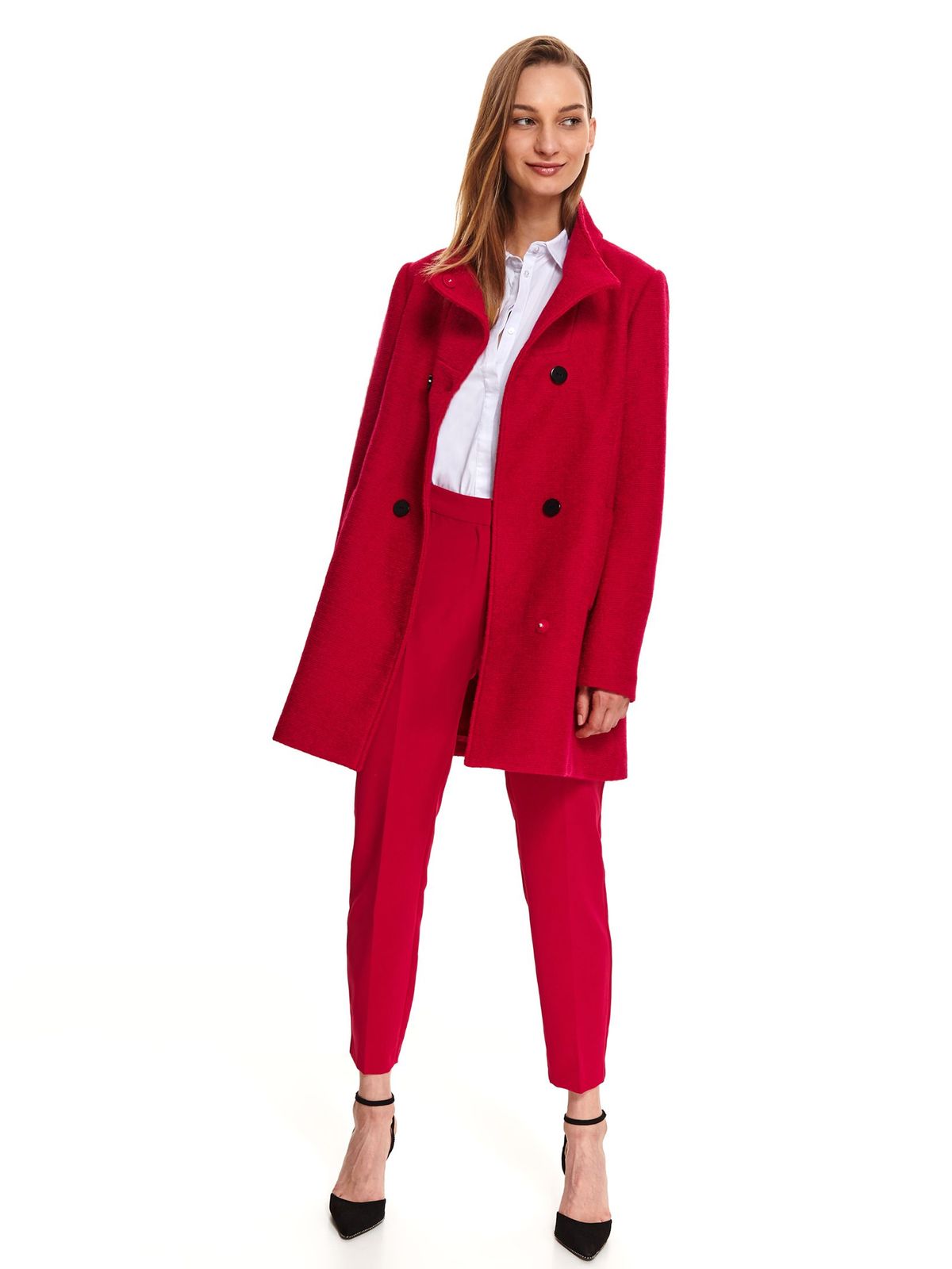 Red coat casual straight long sleeve from thick fabric