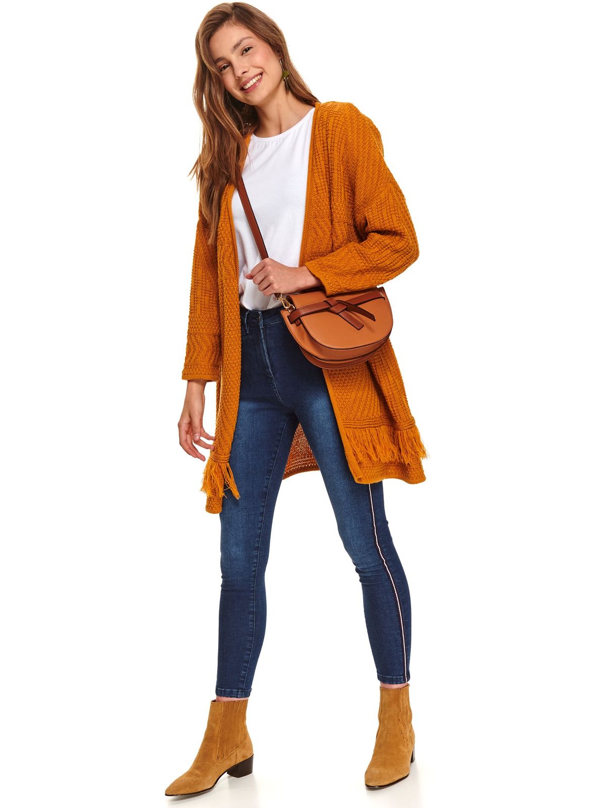 Pantaloni Top Secret albastri casual skinny cu talie medie din bumbac usor elastic