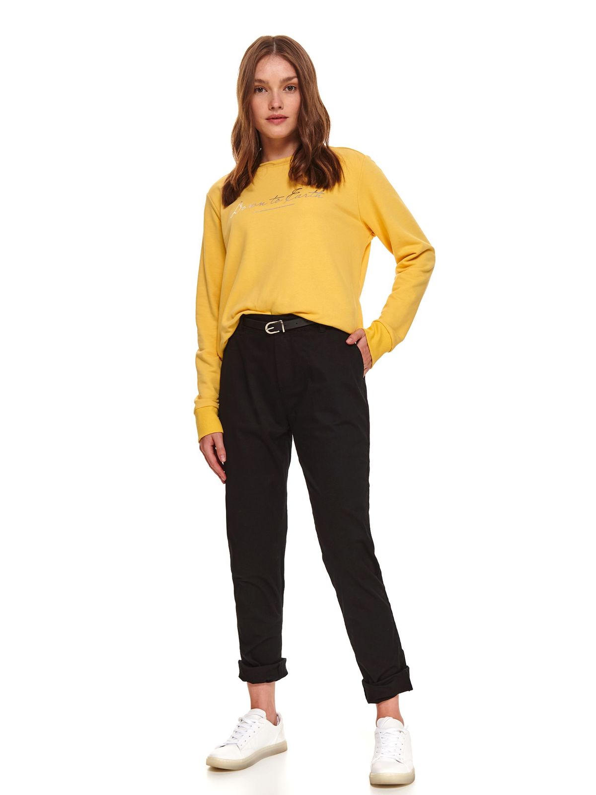 Black trousers casual denim with pockets faux leather belt