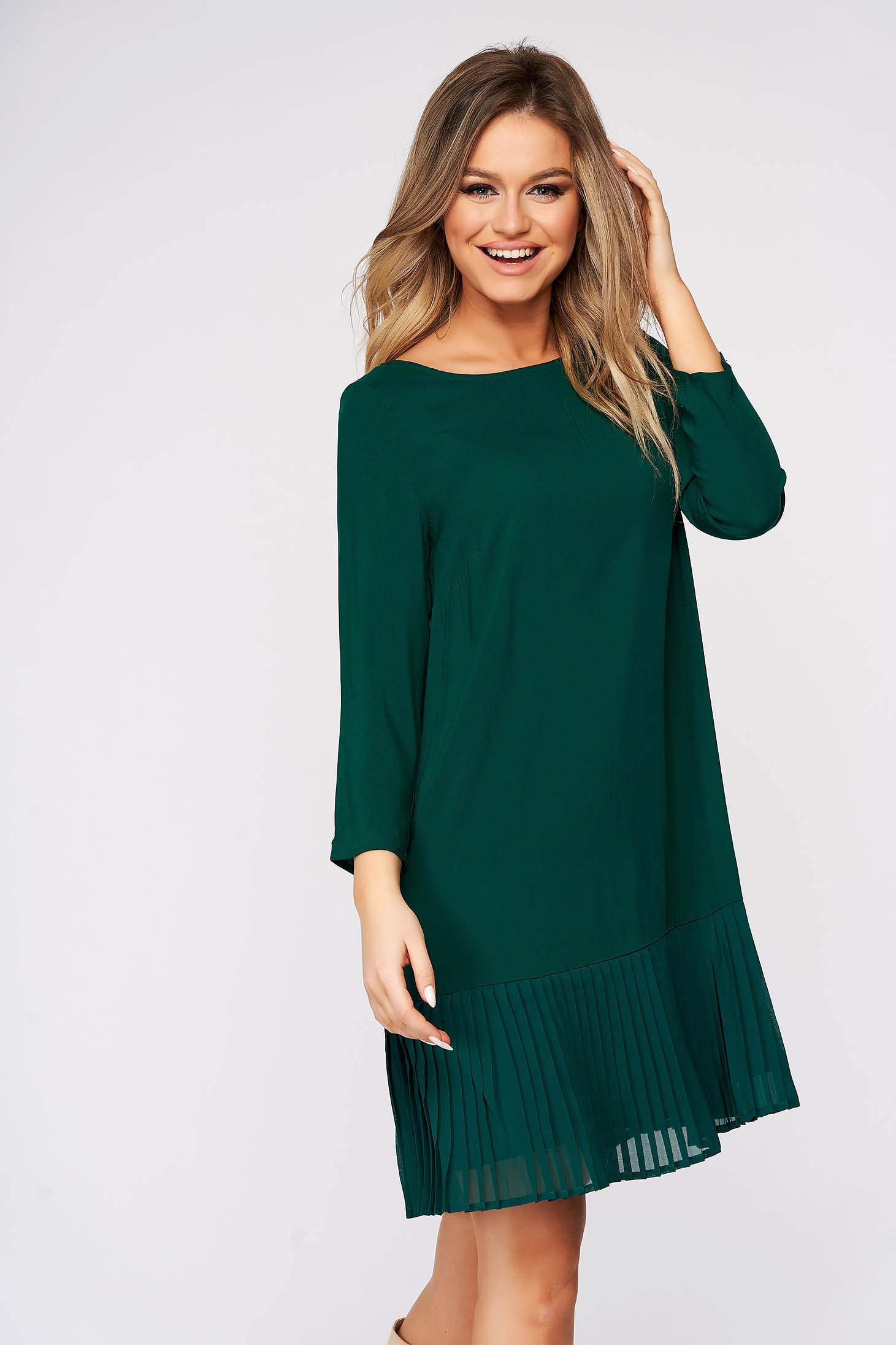 Rochie Top Secret verde scurta de zi cu croi larg si volanase