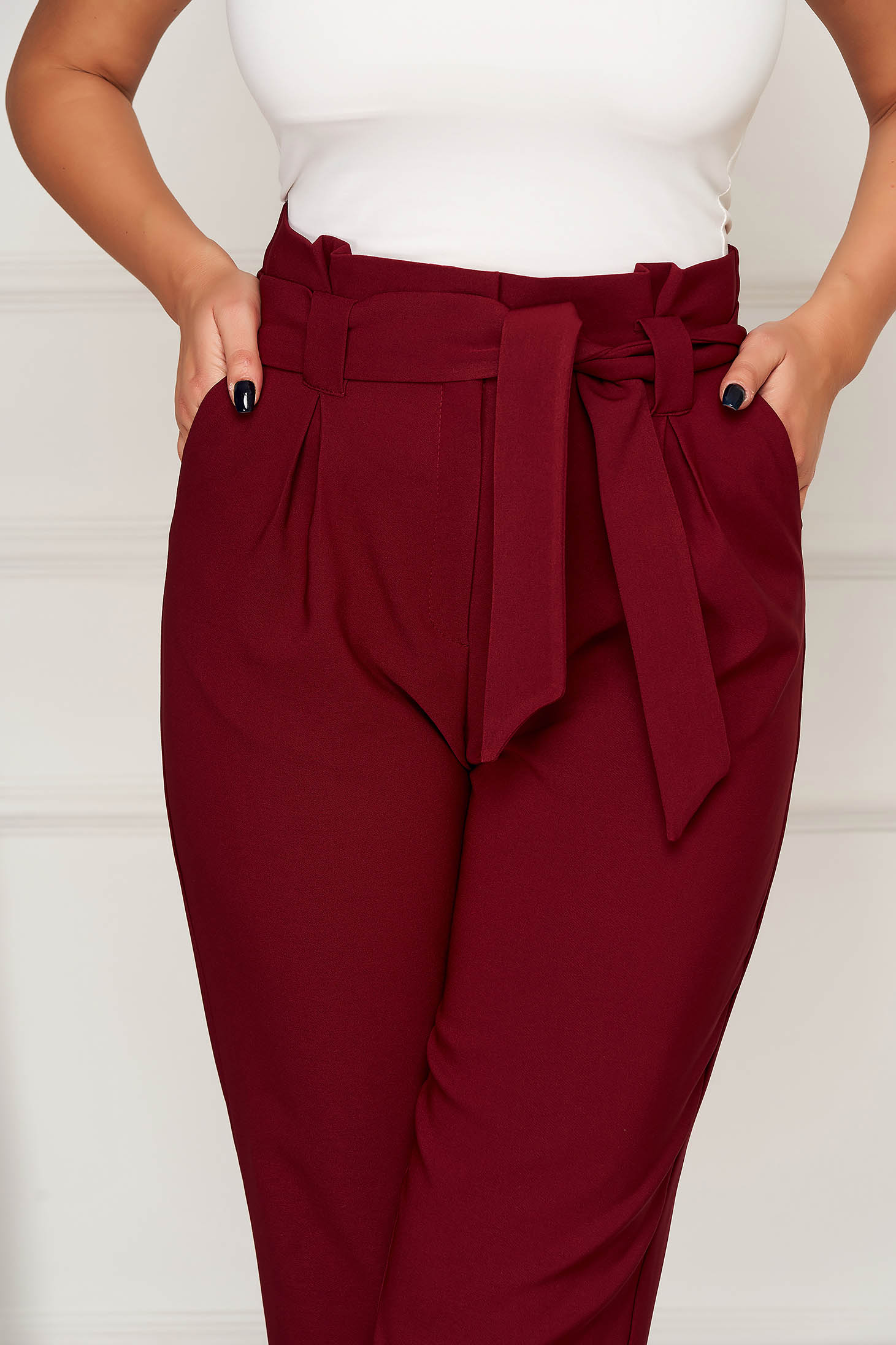 Pantaloni Artista visinii office conici din stofa cu buzunare