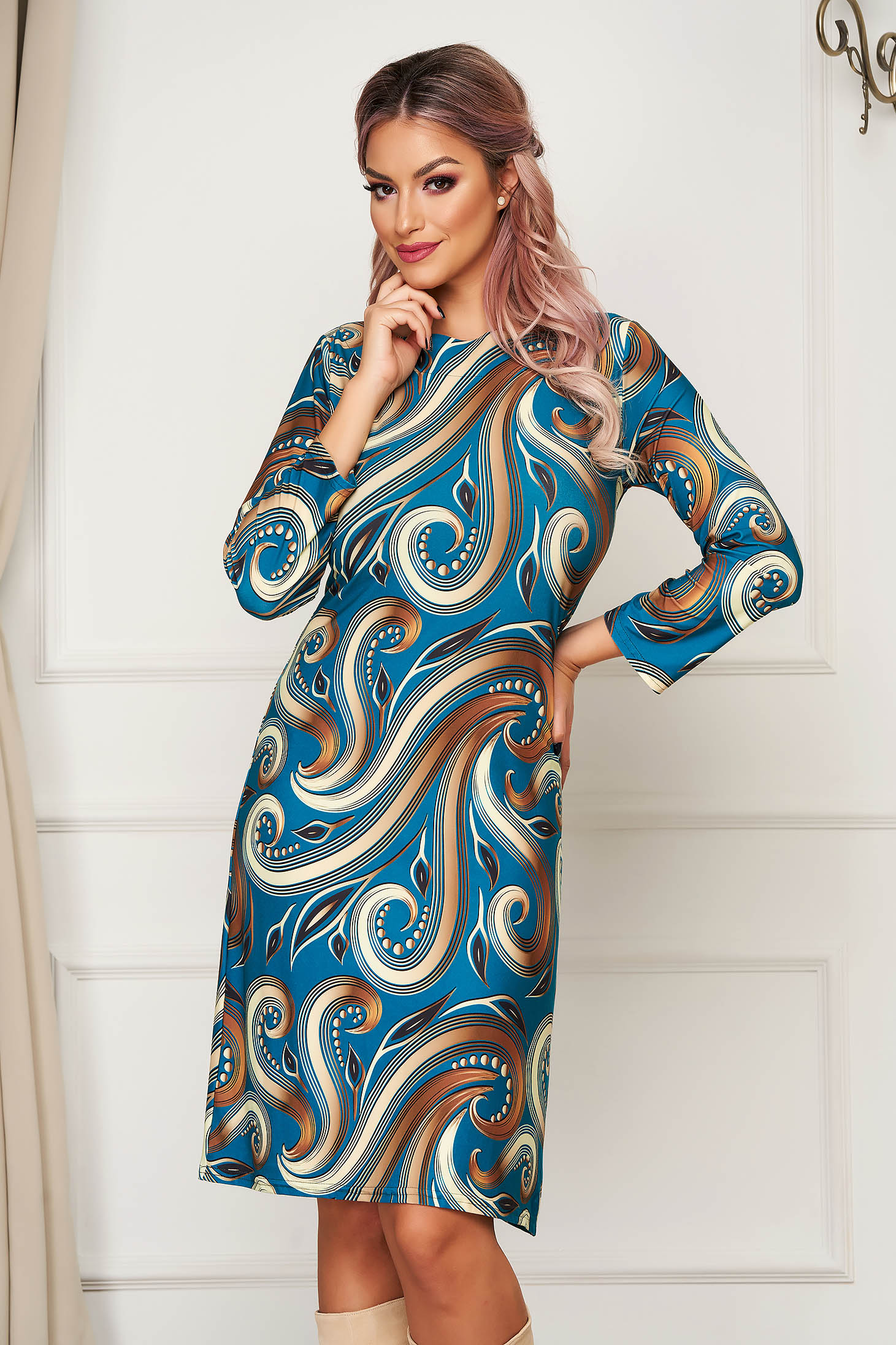 Rochie StarShinerS midi de zi cu un croi drept lycra fara captuseala