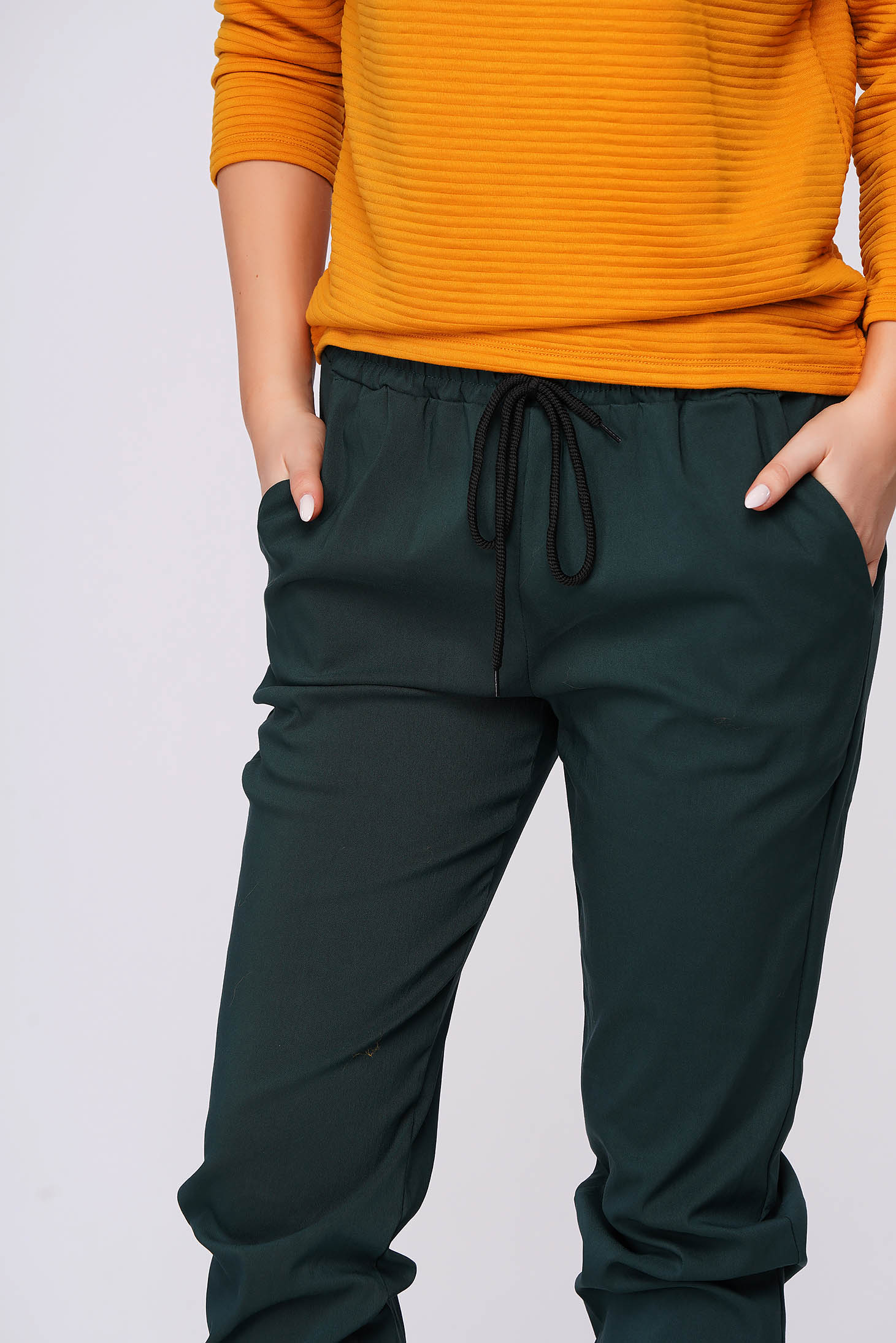 Pantaloni SunShine verzi casual material subtire cu buzunare cu talie medie