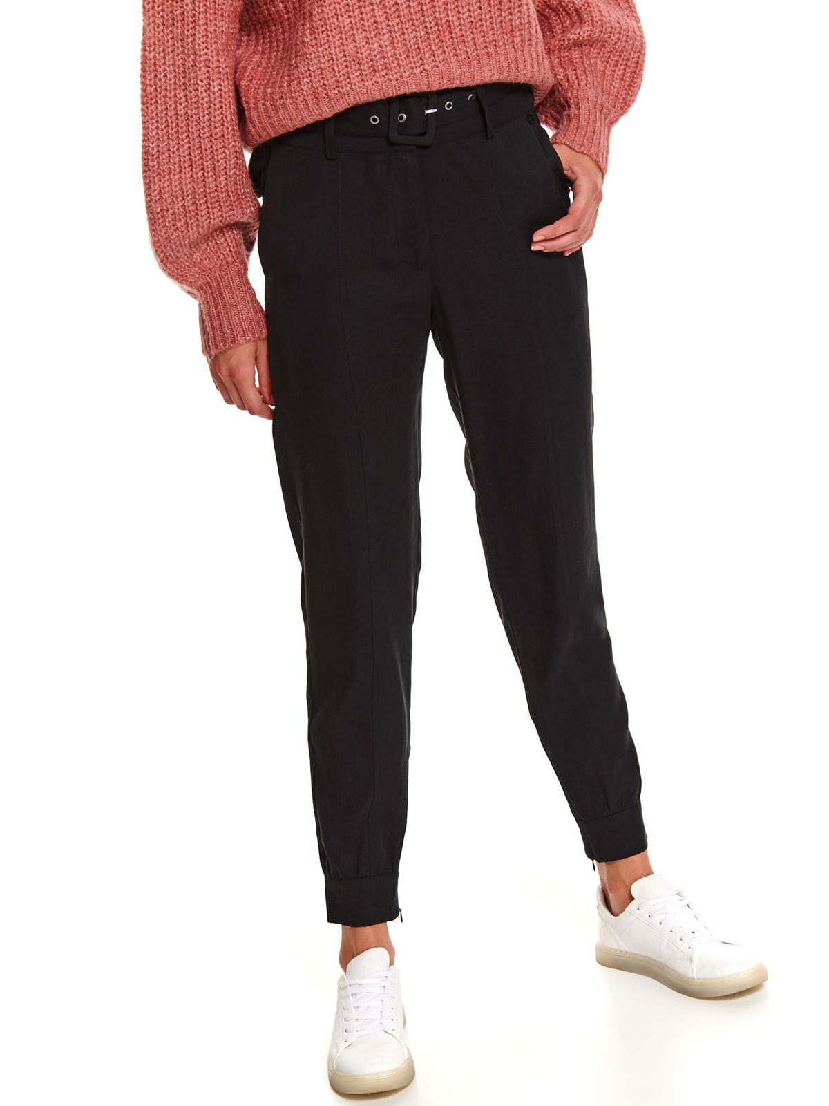 Black trousers casual medium waist conical accessorized with belt