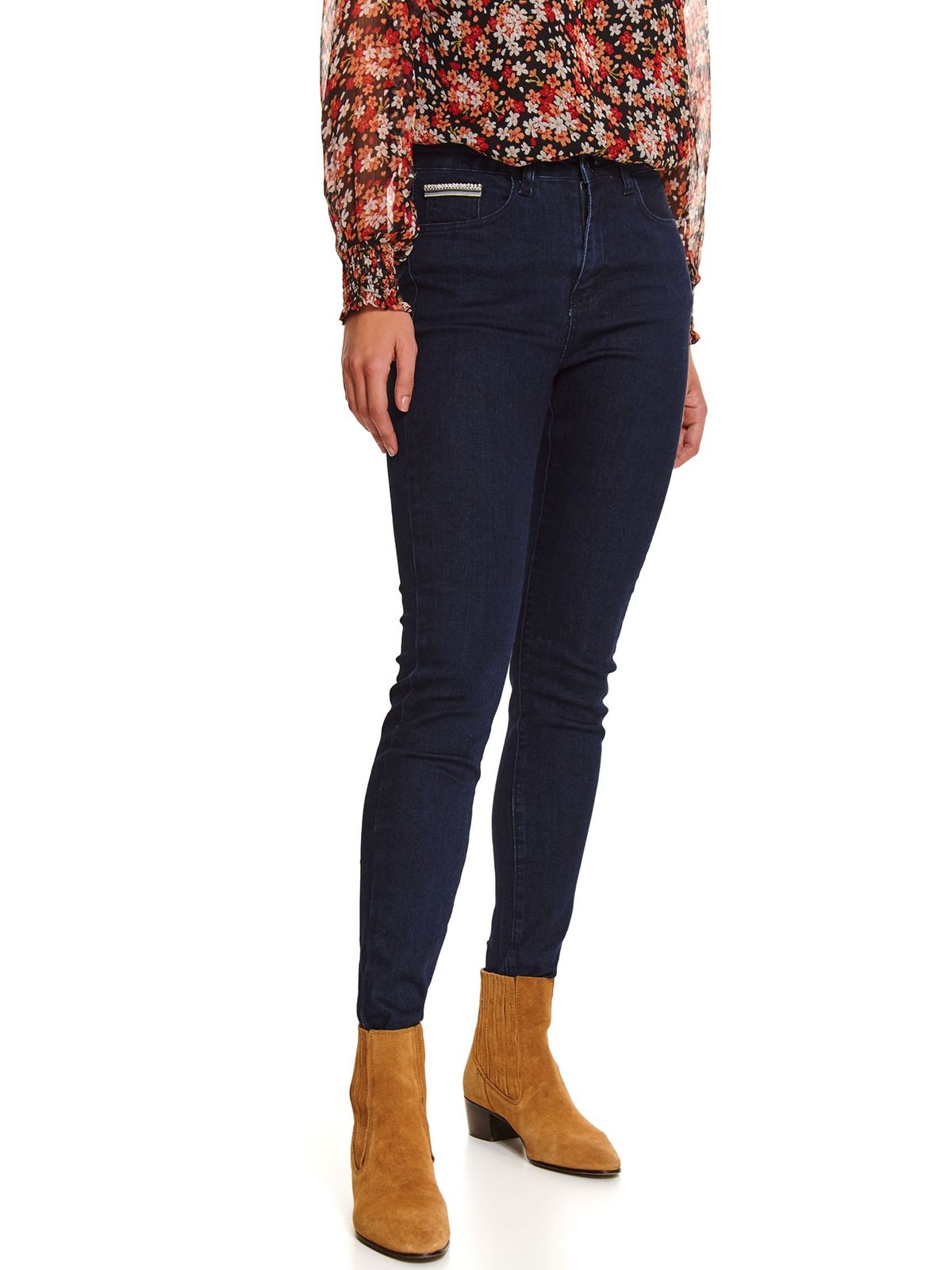 Blue trousers casual skinny jeans denim with medium waist