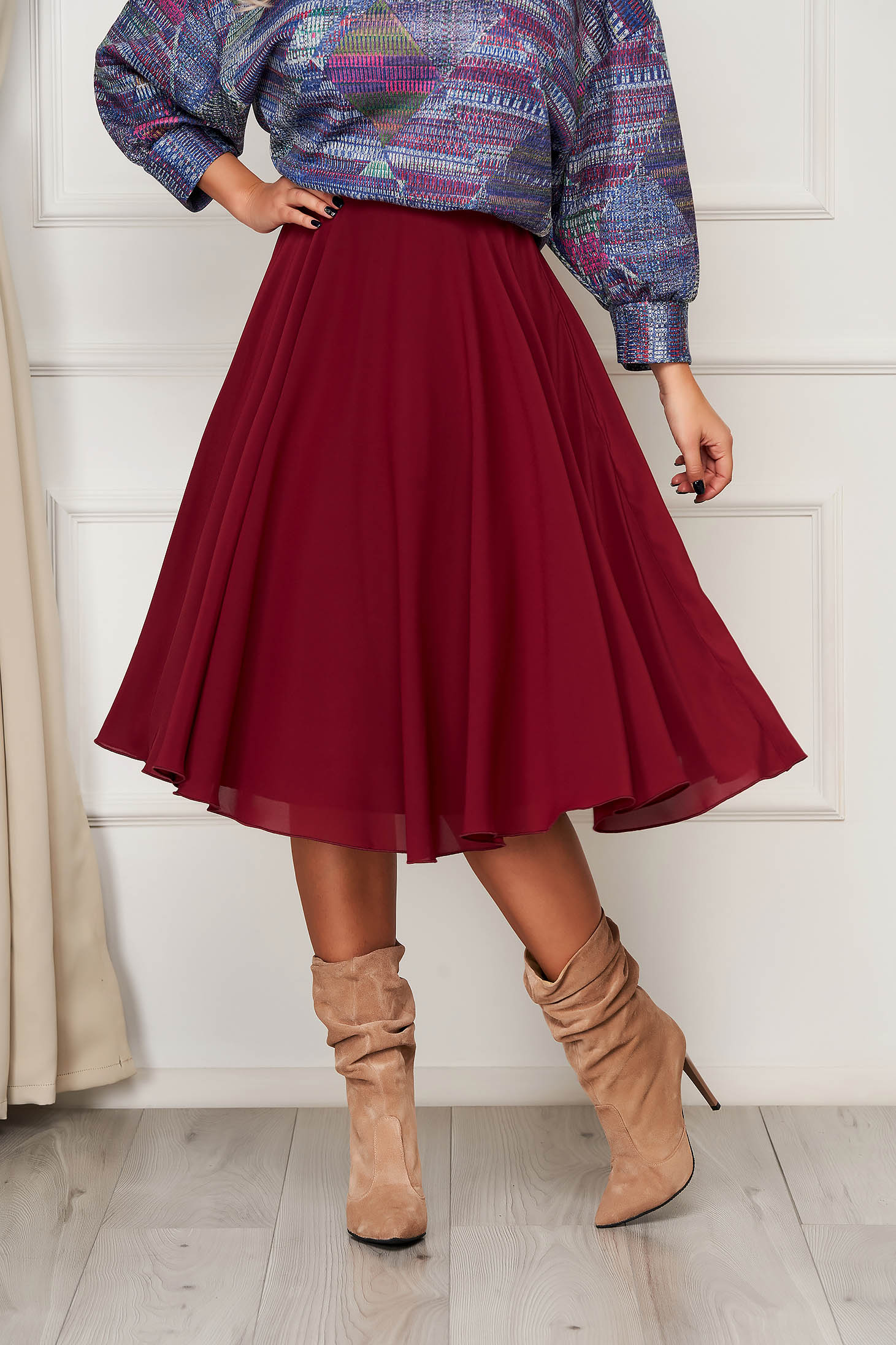 maroon skirt midi