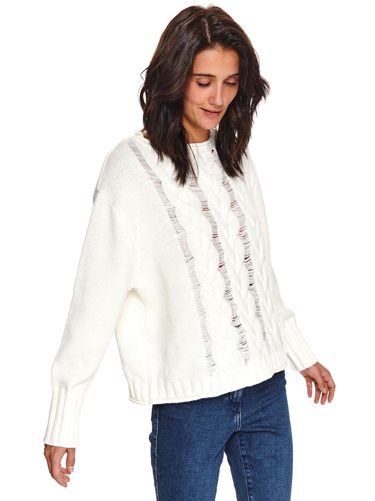White sweater casual with easy cut knitted fabric