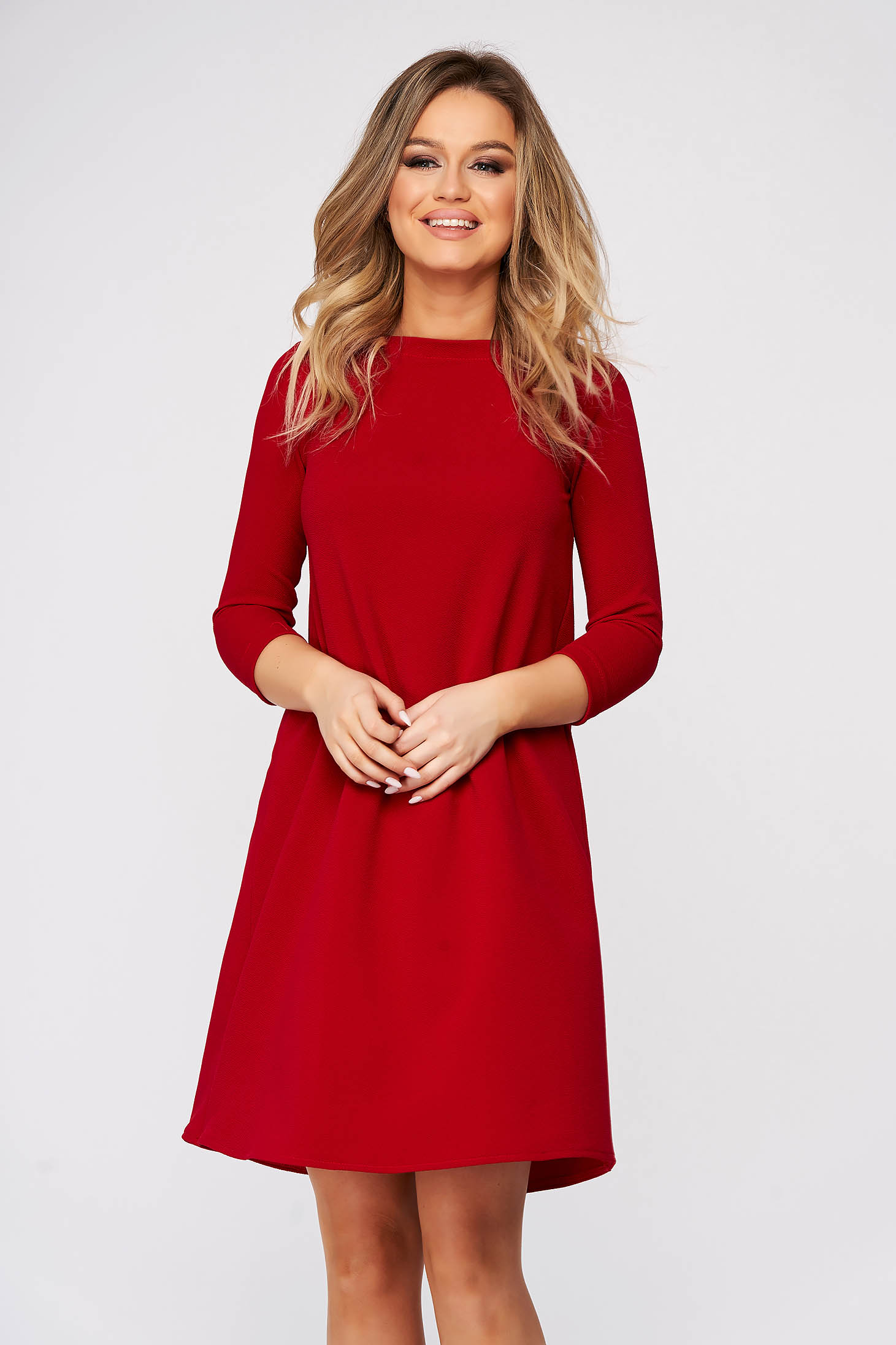 Rochie StarShinerS rosie scurta de zi din material elastic cu croi larg