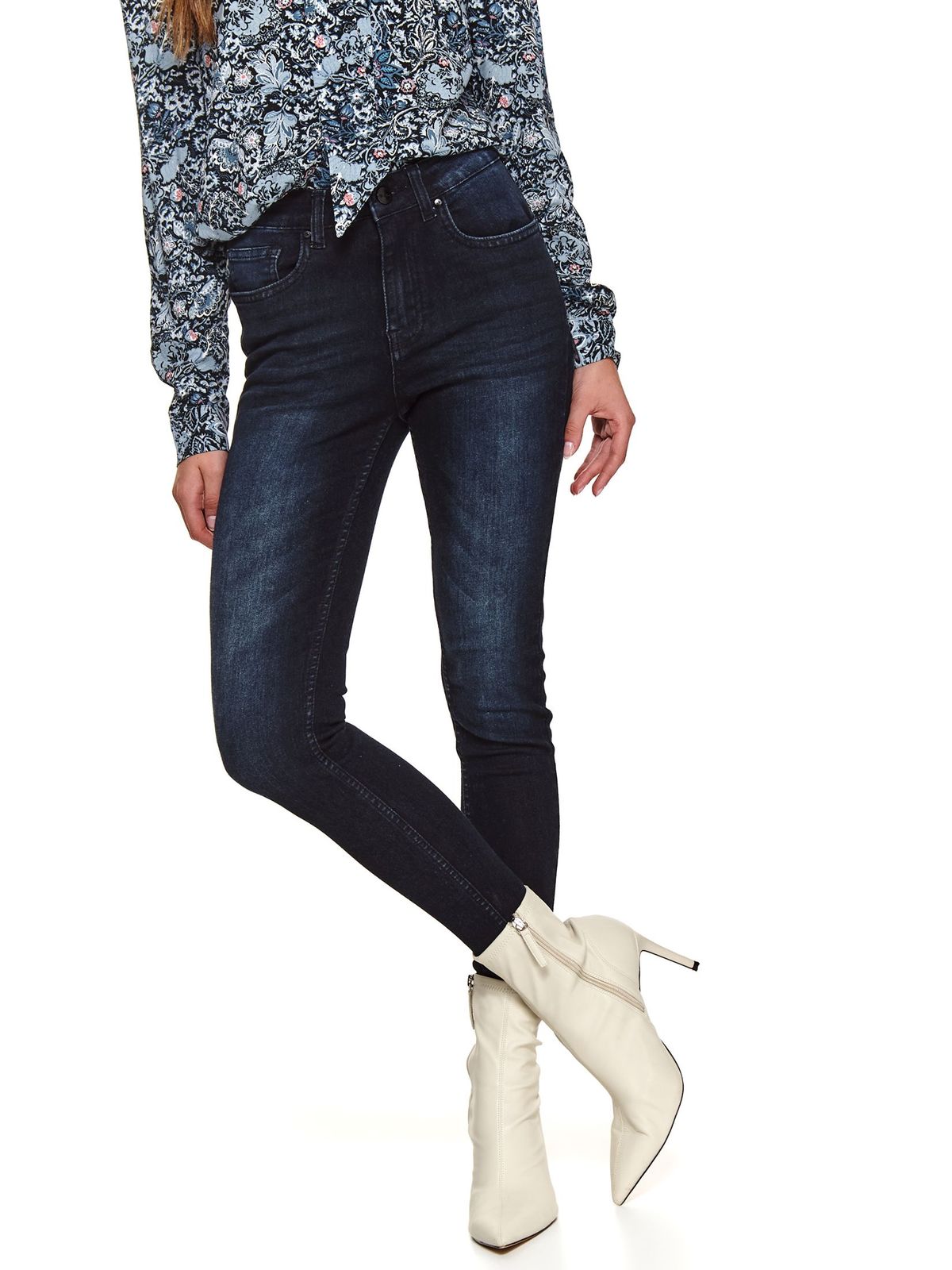 Blugi Top Secret negri skinny cu talie inalta din bumbac neelastic