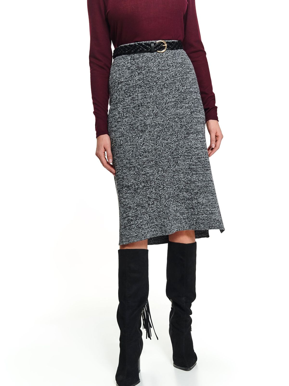 Grey skirt knitted fabric midi high waisted