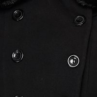 Fekete elegáns rövid harang kabát gyapjúból és szőrme gallérral