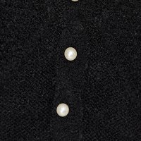 Pulover SunShine negru casual tricotat cu croi larg cu aplicatii cu perle si volanase la terminatie