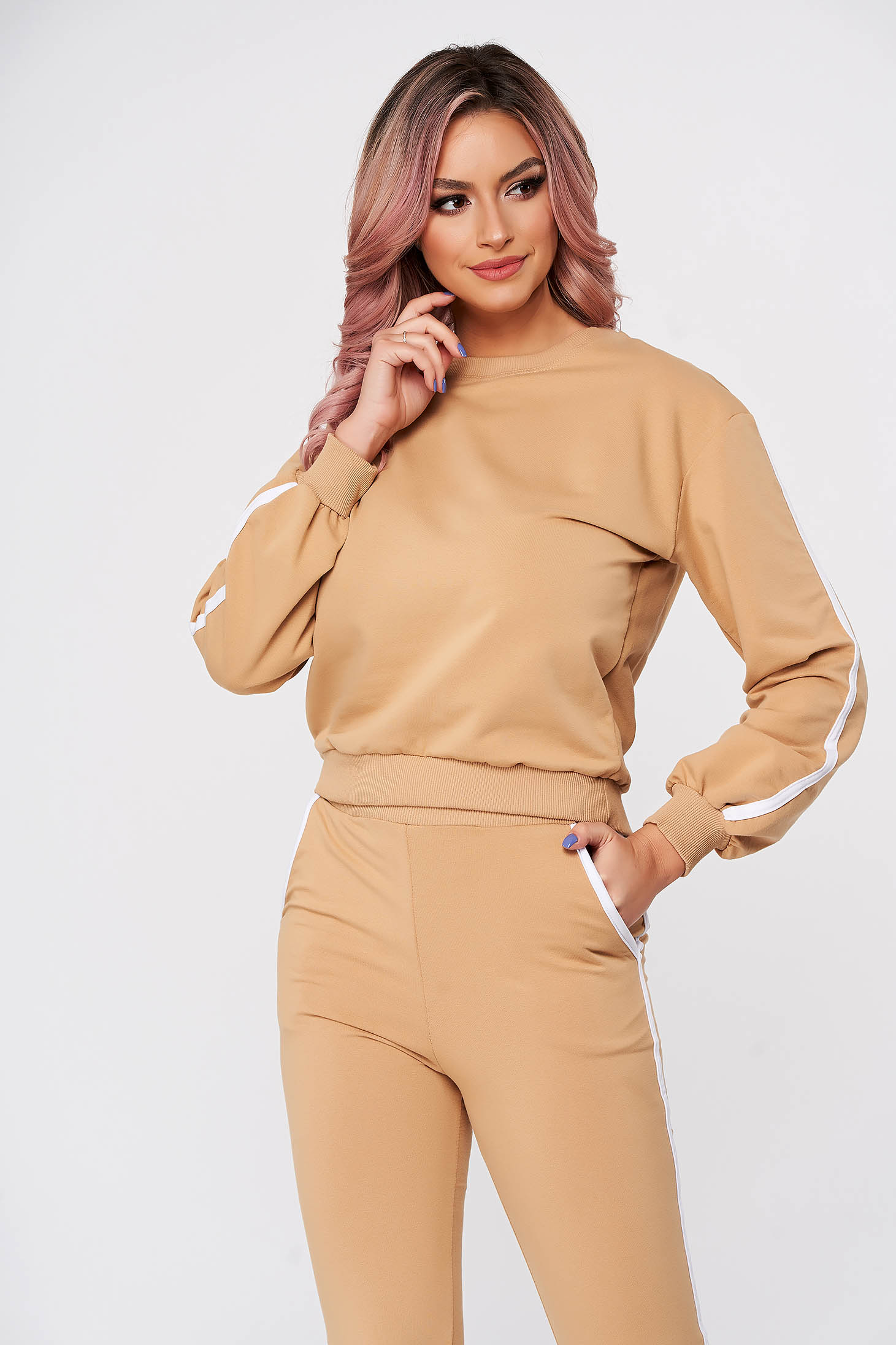 Trening dama SunShine crem casual din doua piese din bumbac