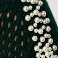 Zöld casual bő szabású kötött pulóver gyöngy díszítéssel
