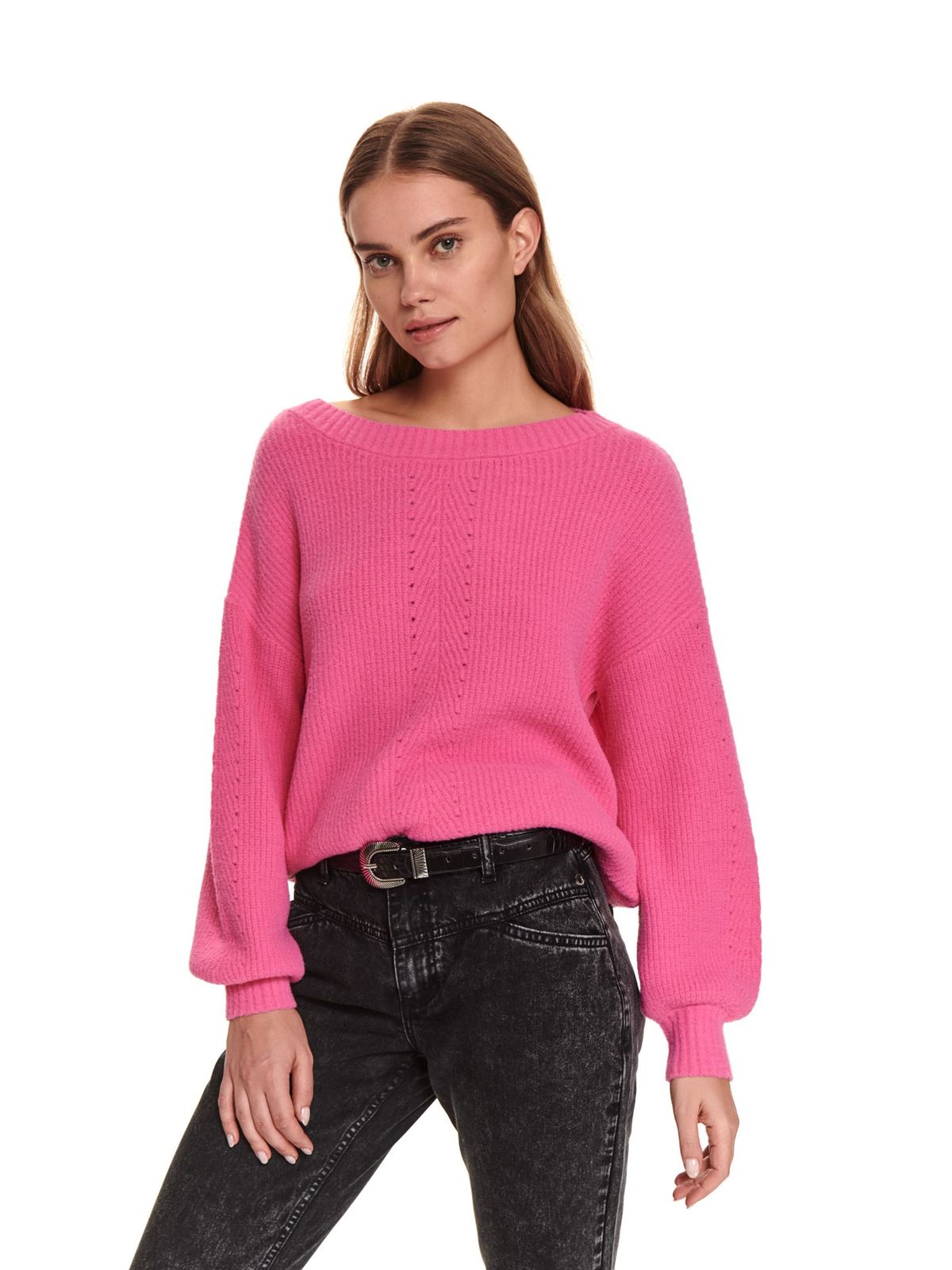Pink bő szabású kötött casual pulóver