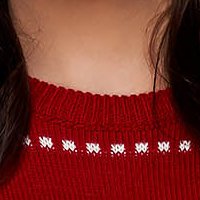 Rochie din tricot rosie scurta cu un croi drept si imprimeu festiv - SunShine