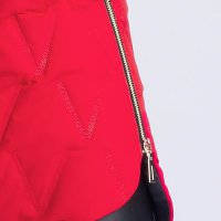 Piros asszimmetrikus vízlepergető dzseki kapucnis és zsebes felső