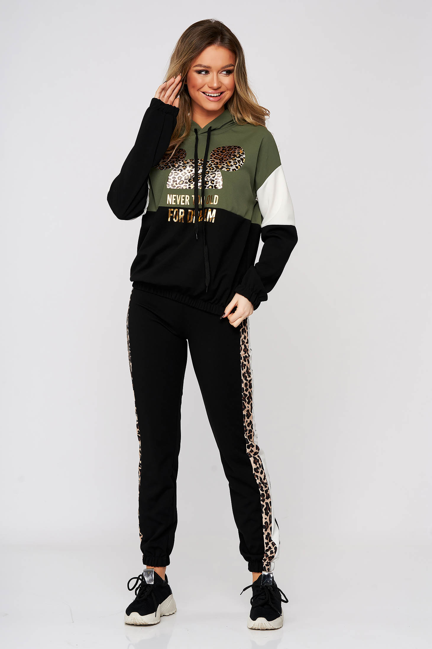 Trening SunShine khaki din doua piese cu pantaloni lungi din material elastic