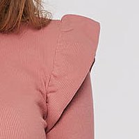 Púder rózsaszínű hétköznapi rövid csíkozott anyagú fodros ceruza ruha pamutból