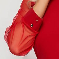 Red dress transparent sleeves with puffed sleeves straight from elastic fabric