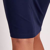Navy Blue Midi Pencil Crepe Skirt with Waist Elastic - StarShinerS