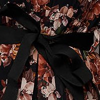 Fekete muszlin virágmintás átlátszó ujjú ruha