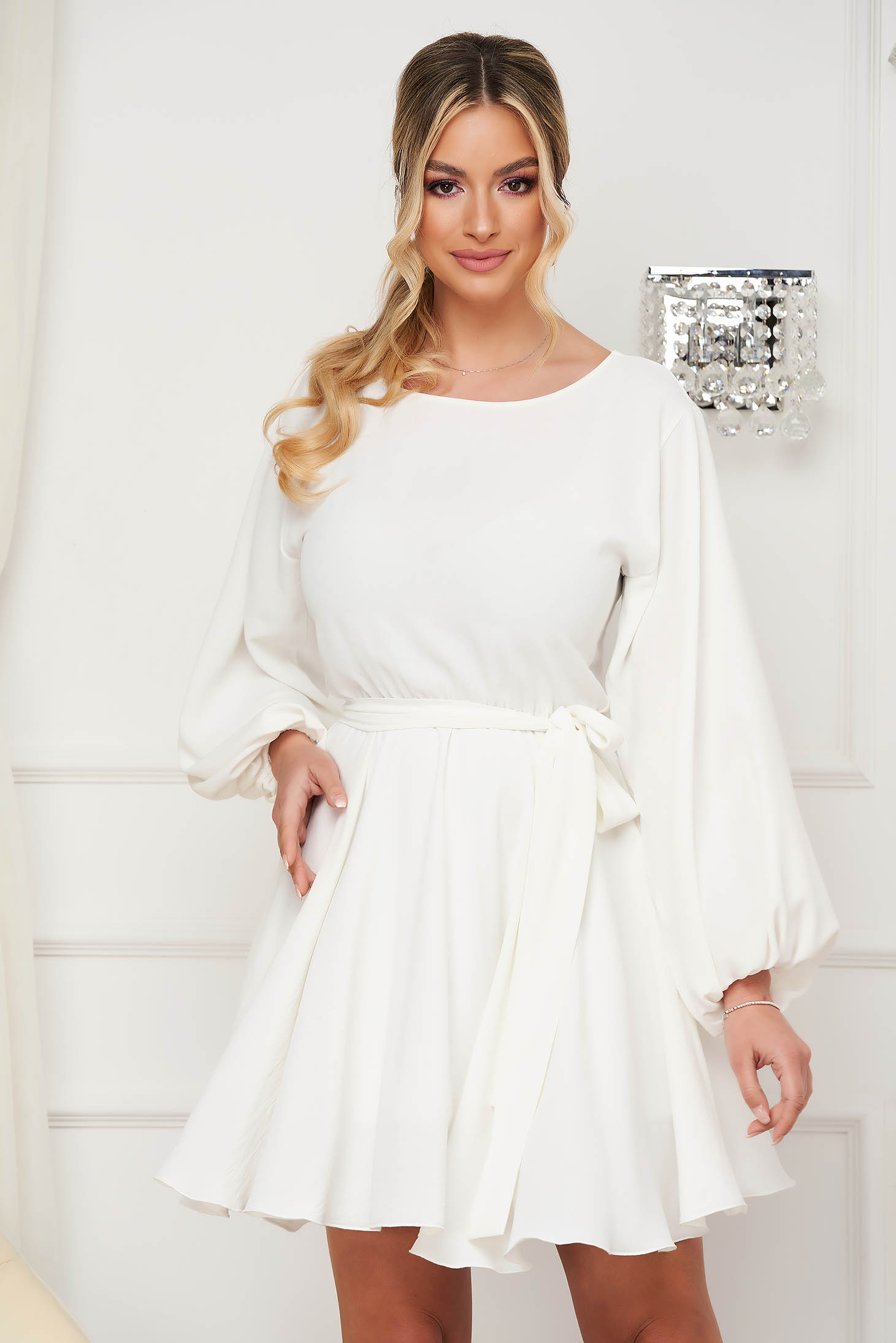 StarShinerS dress ivory cloche with elastic waist from elastic fabric with puffed sleeves