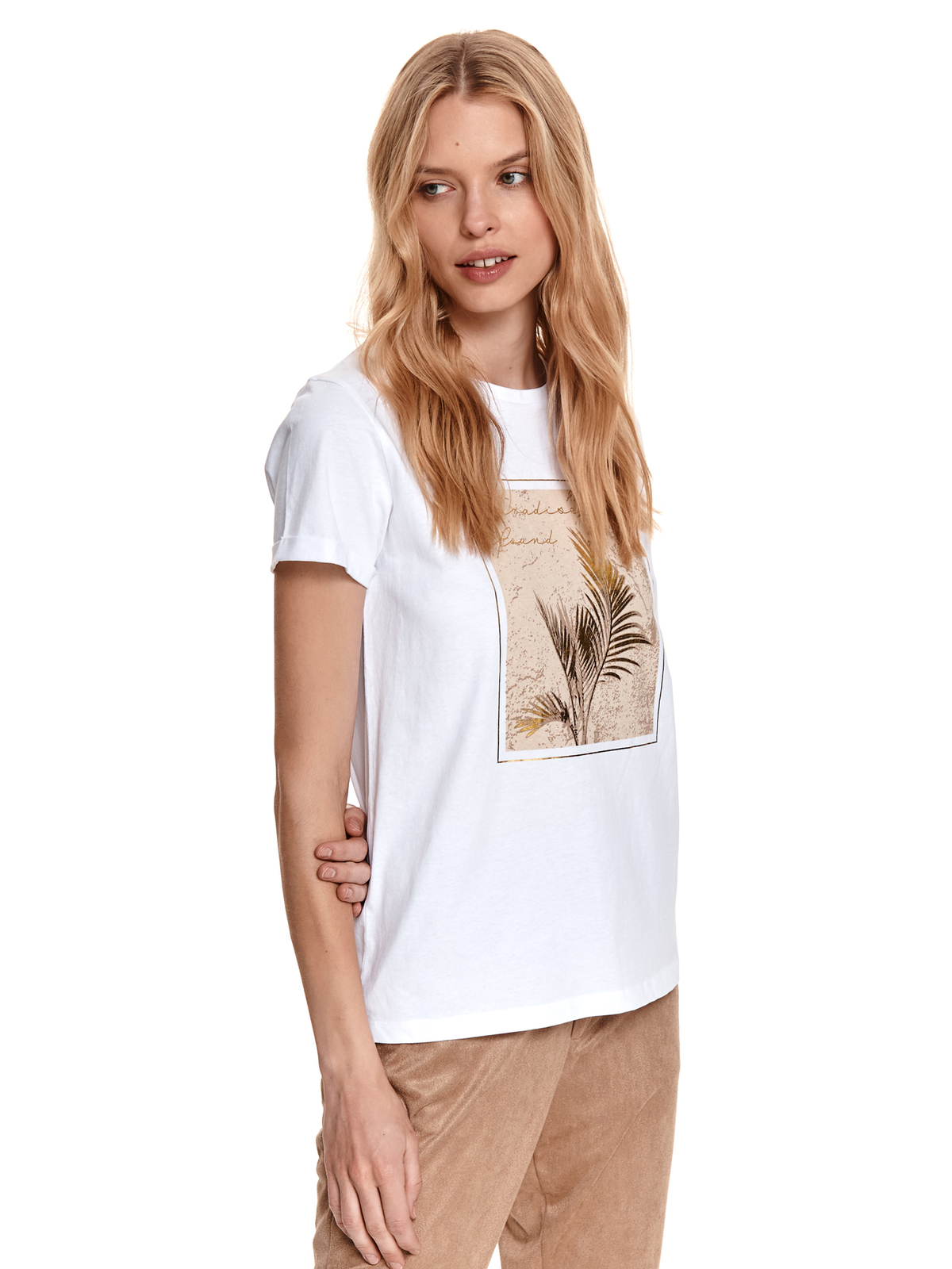 White t-shirt cotton with graphic details loose fit