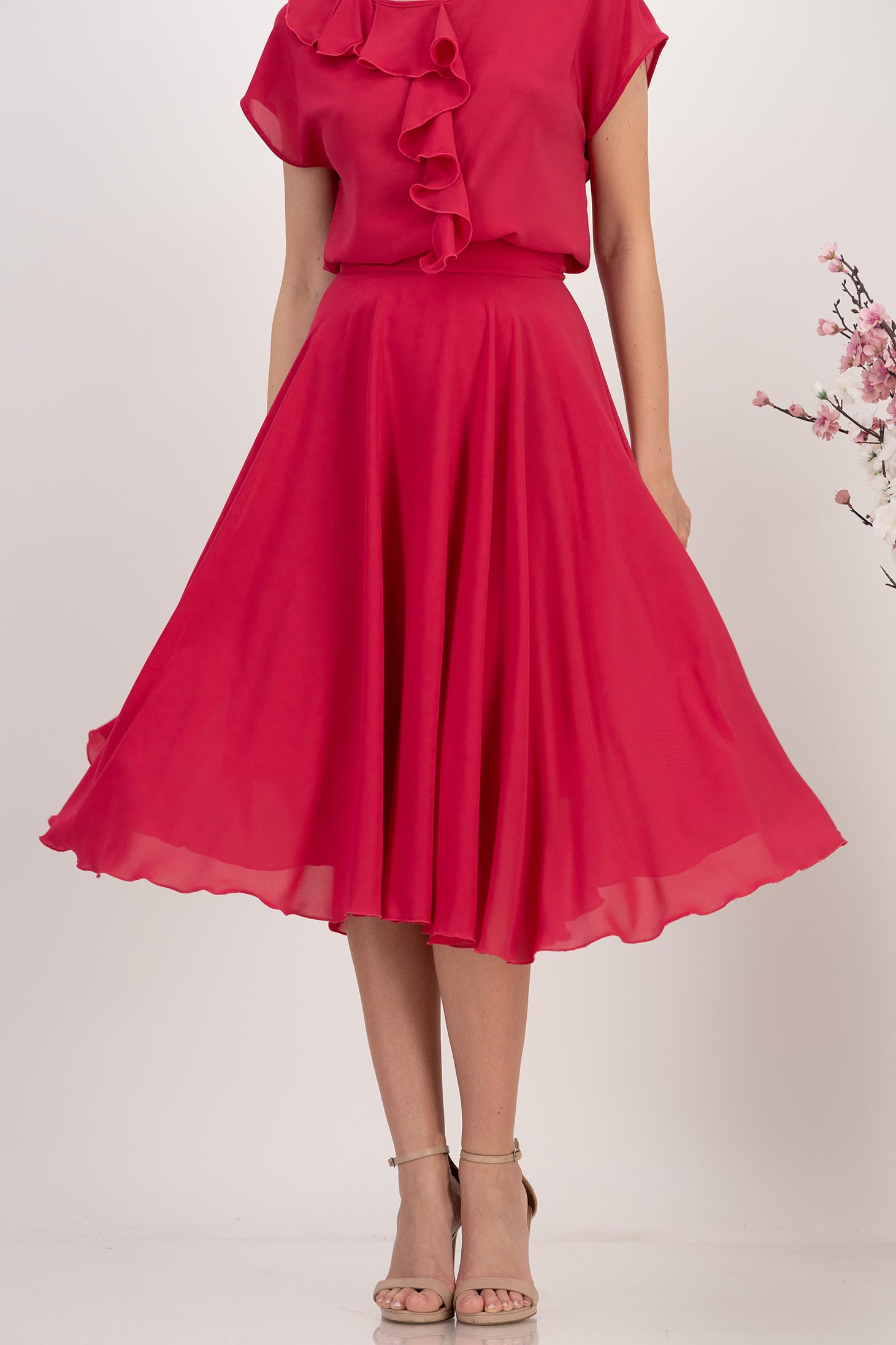Fusta din voal fuchsia midi in clos cu talie inalta - StarShinerS 1 - StarShinerS.ro