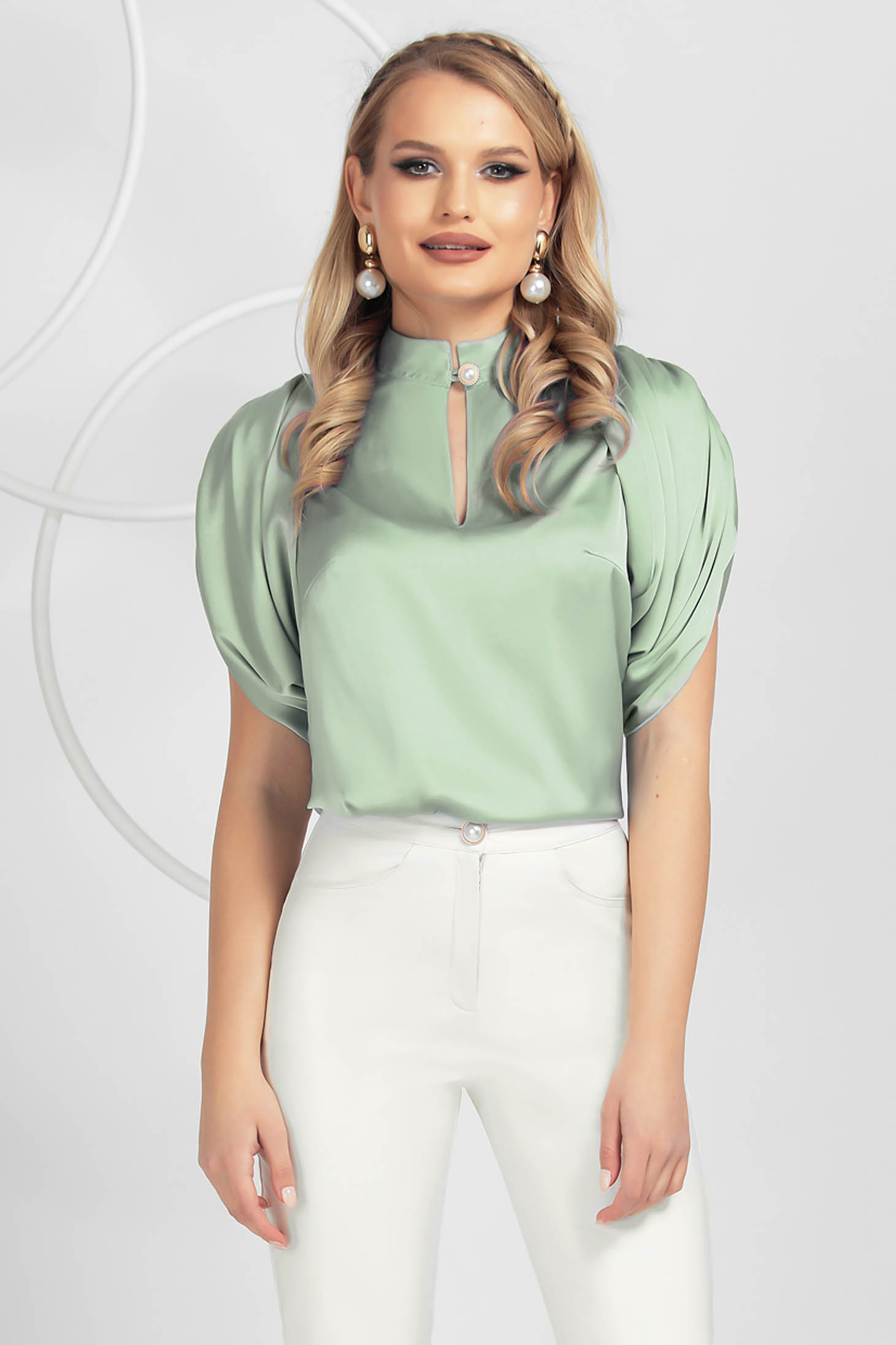 Lightgreen women`s blouse slightly elastic fabric loose fit