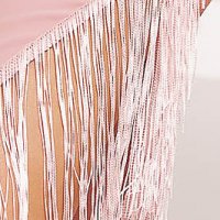Púder rózsaszínű ruha rövid aszimetrikus rugalmas anyagból rojtokkal díszített ceruza