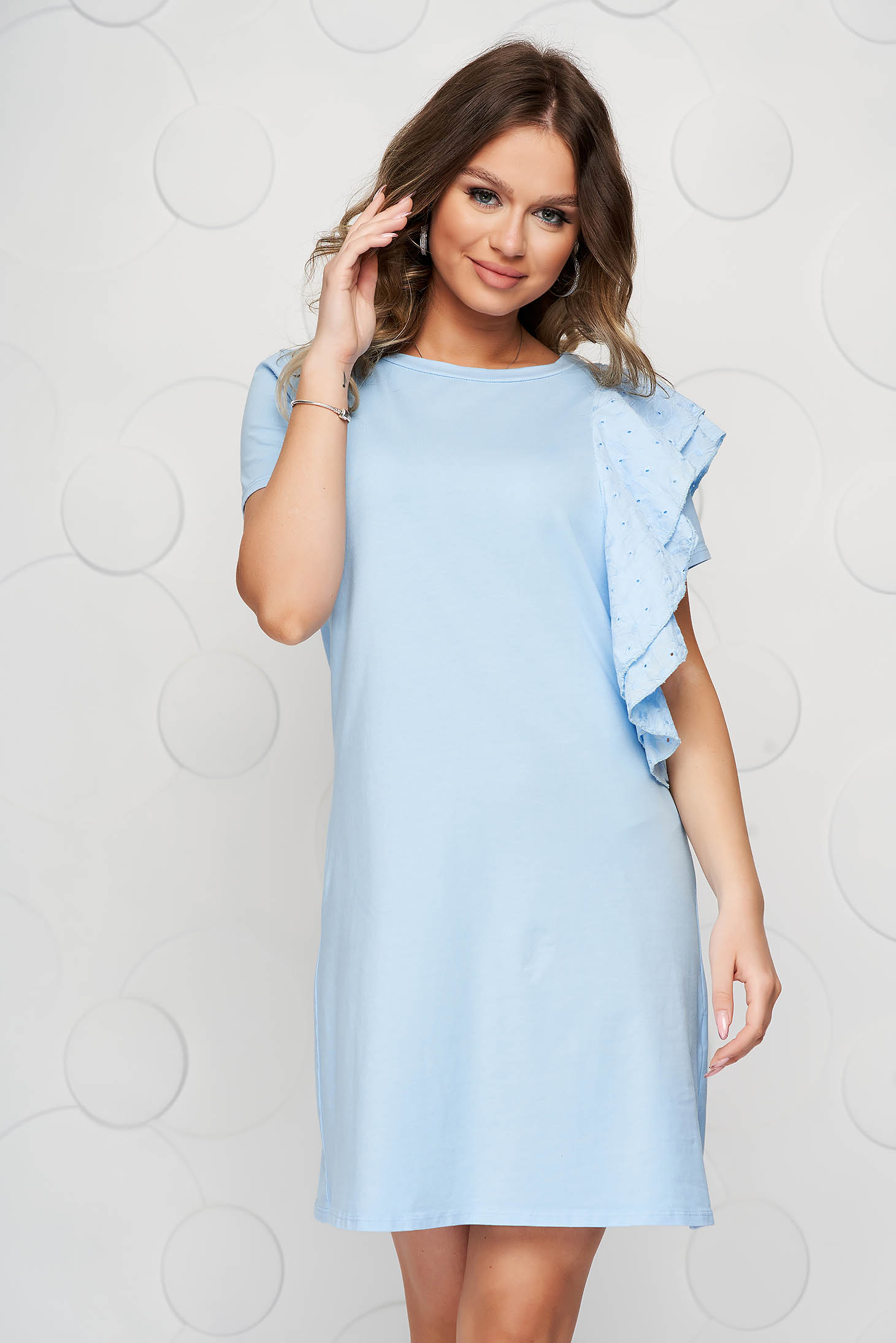light blue ruffle dress short sleeve