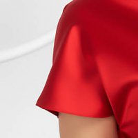 Red Taffeta Midi Flared Dress with Crossover Neckline - PrettyGirl