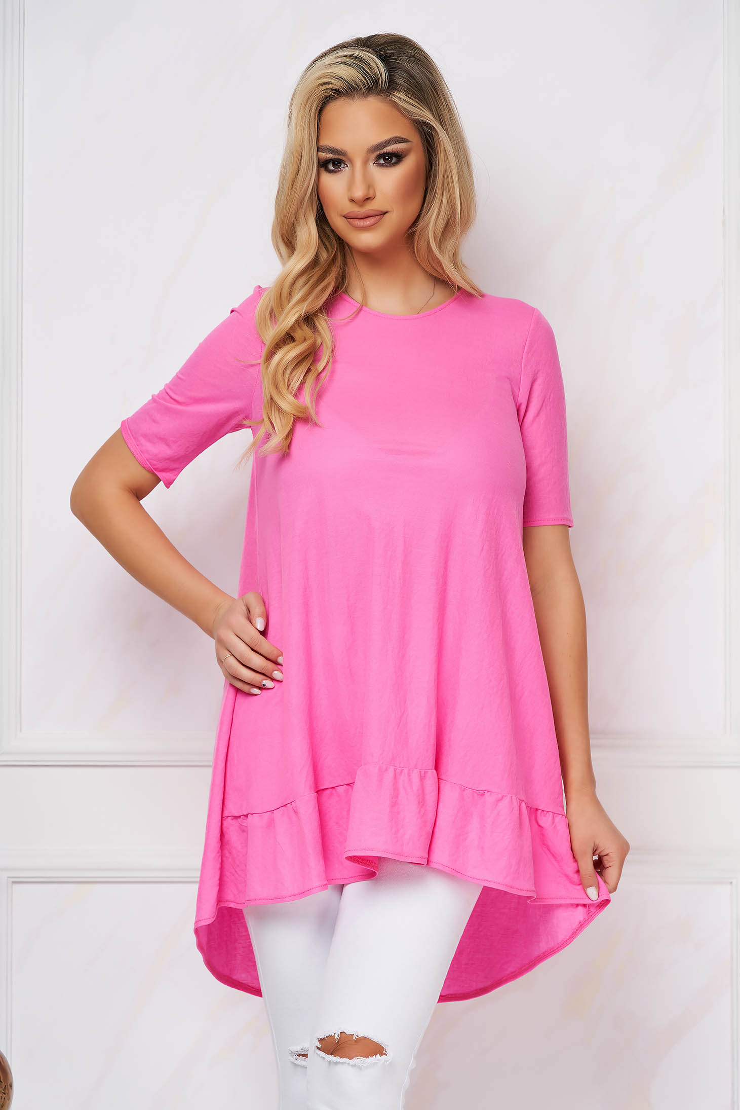 - StarShinerS pink women`s blouse thin fabric asymmetrical loose fit