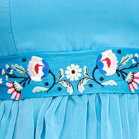 Rochie din material vaporos albastru-deschis midi in clos cu broderie florala realizata in atelierele proprii- StarShinerS