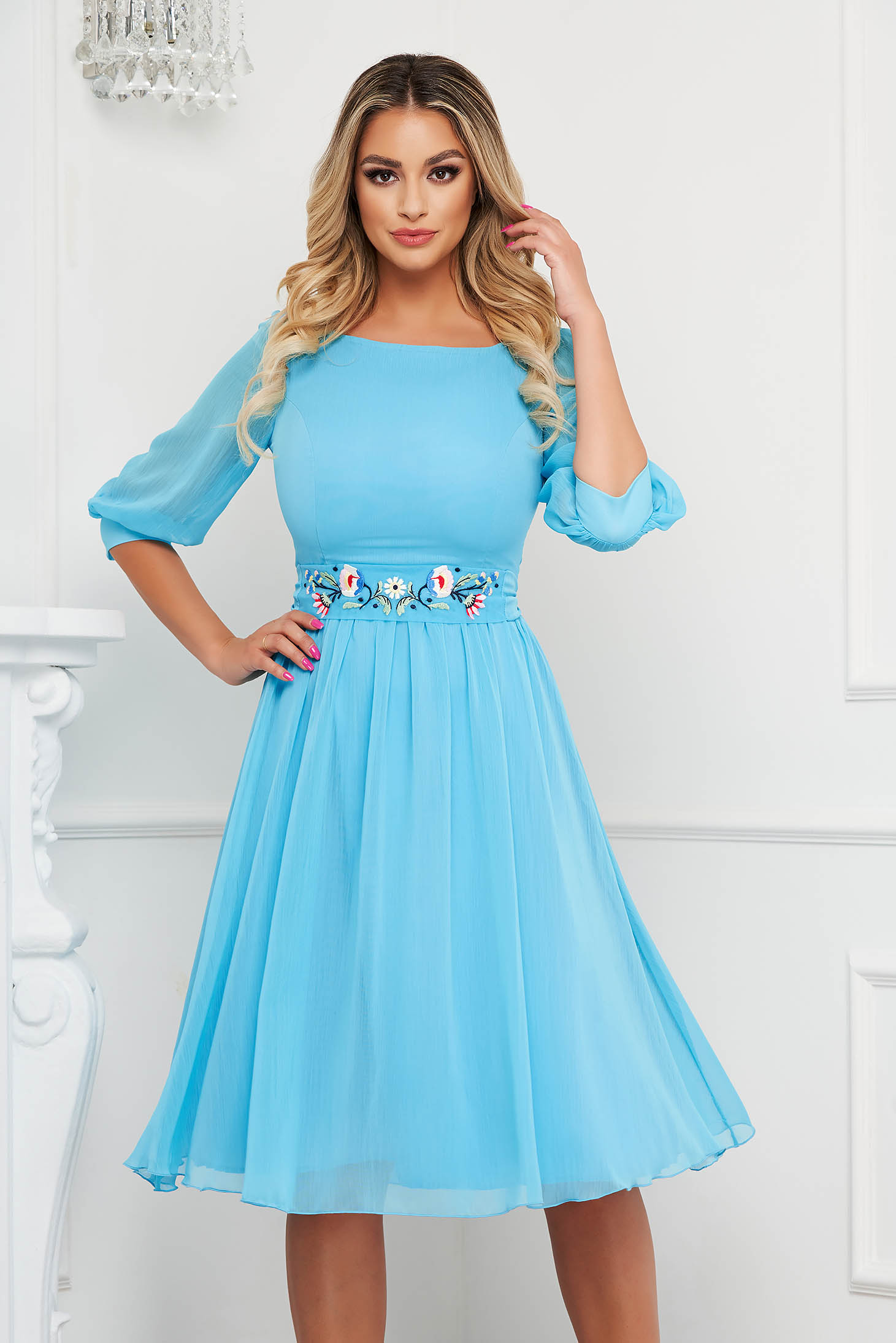 light blue midi bridesmaid dress