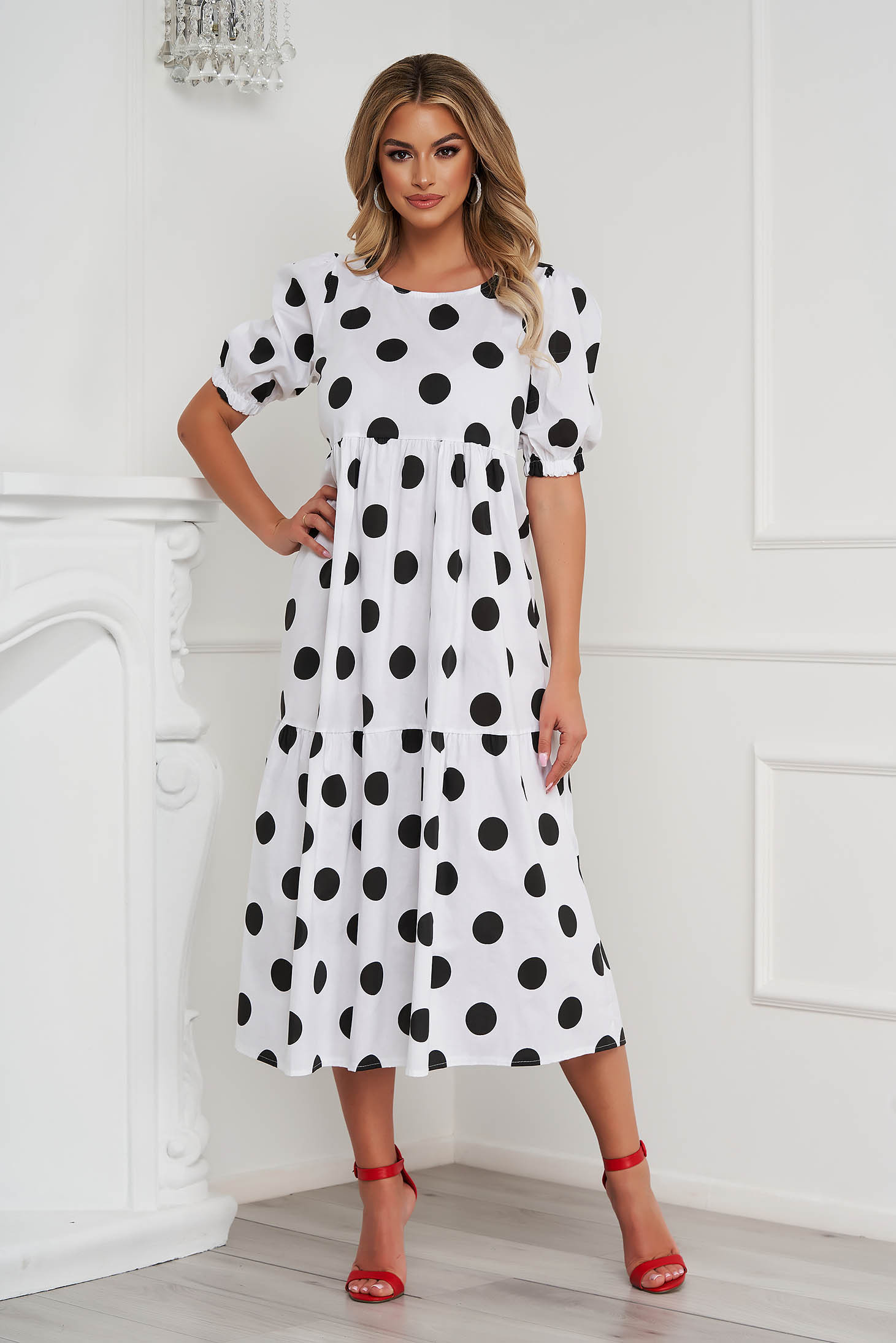 Black dress dots print loose fit with ruffle details airy fabric