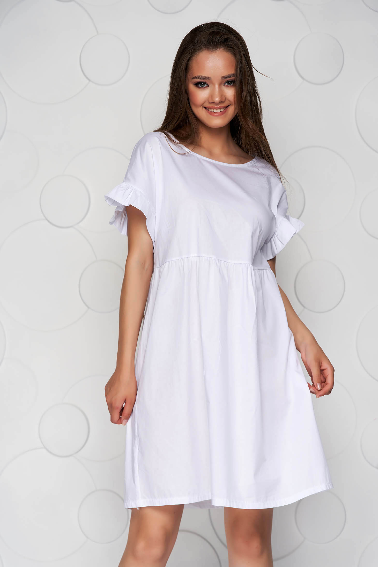 White dress loose fit with ruffle details