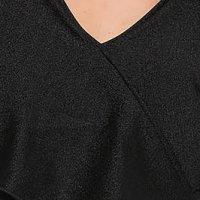Midi ruha fekete StarShinerS ceruza rugalmas anyagból fodrokkal a dekoltázs vonalánál