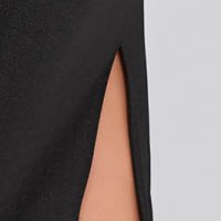 Black midi pencil dress made of elastic material with frills on the neckline line - StarShinerS