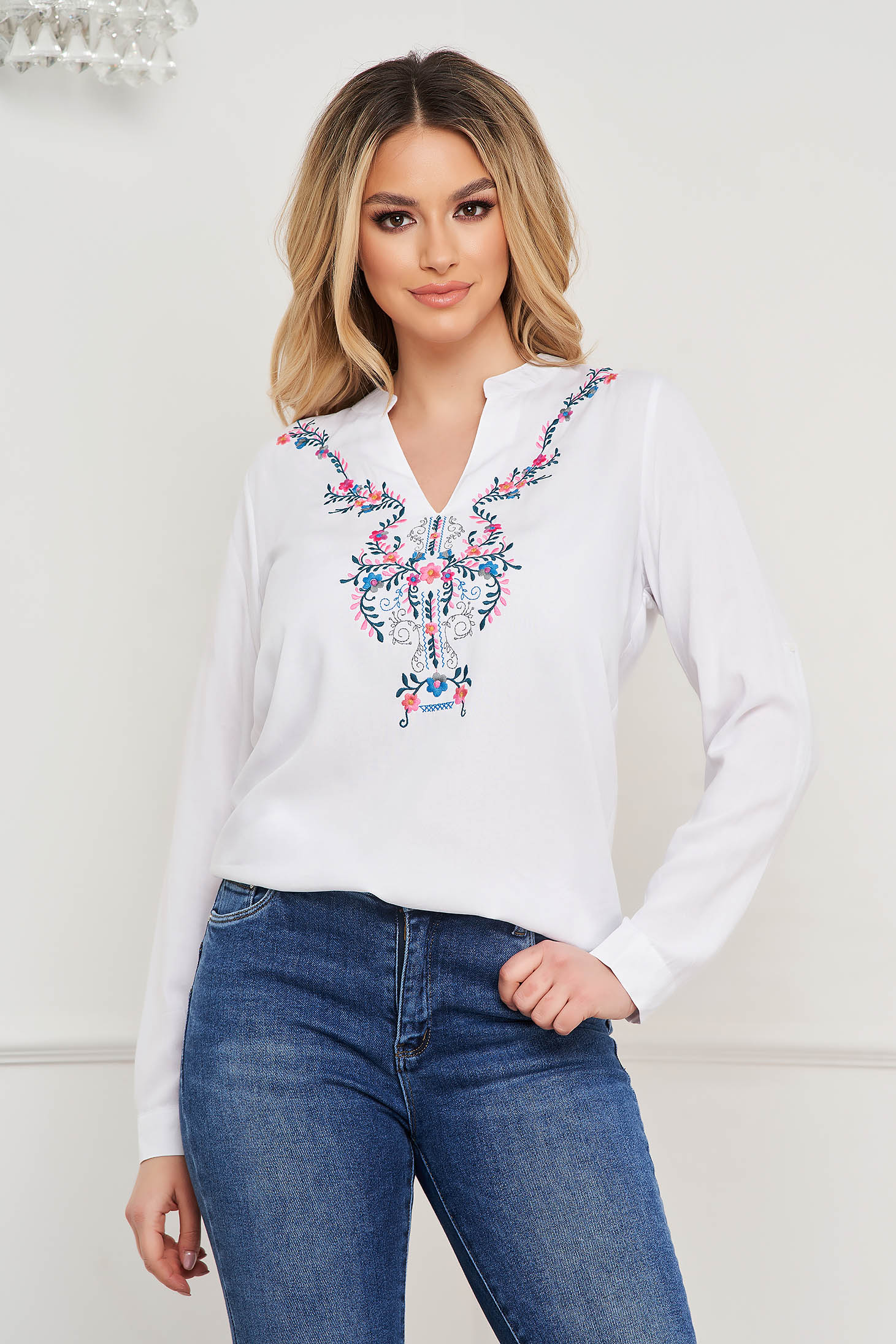 White women`s blouse loose fit cotton