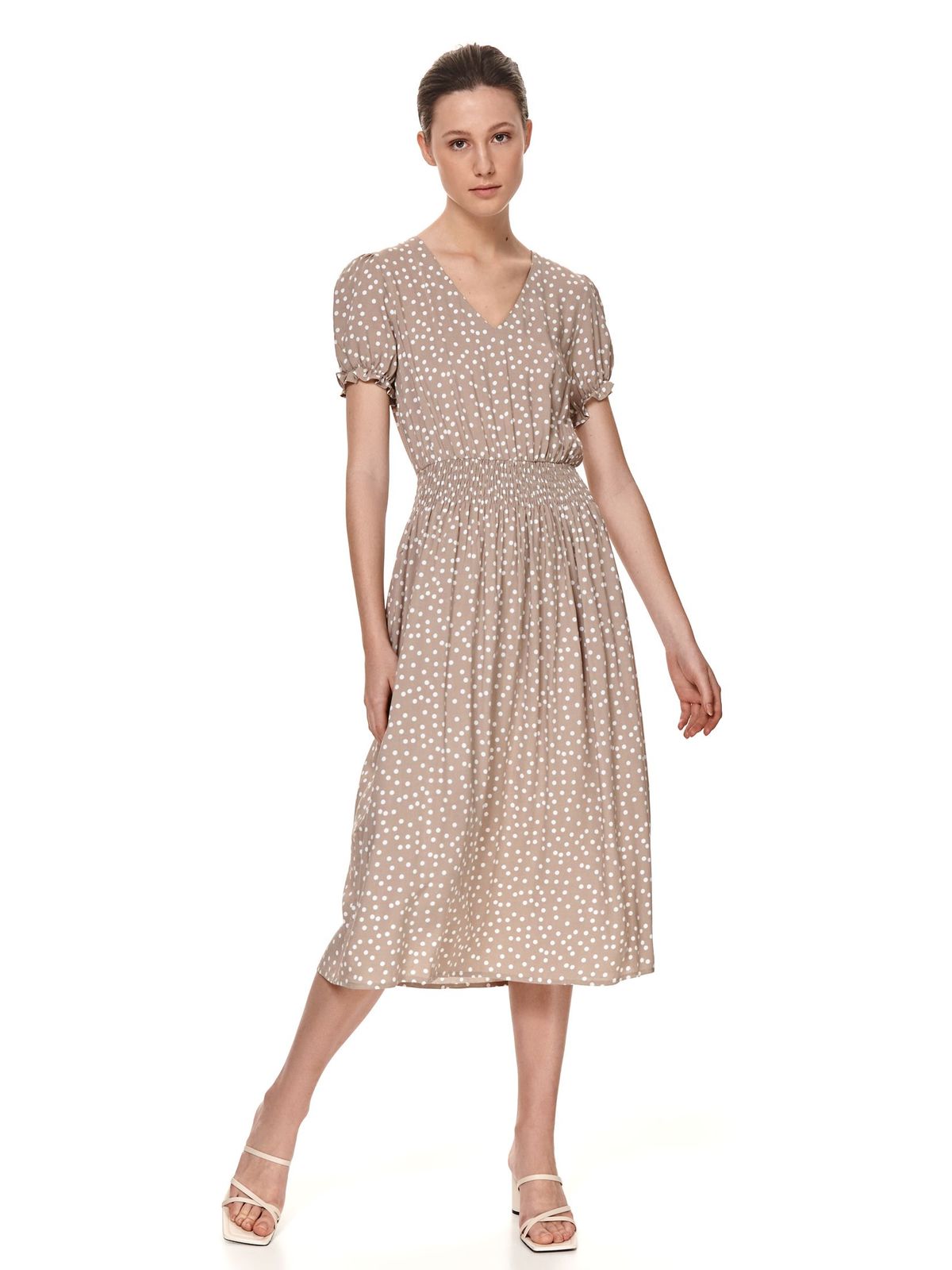Rochie Top Secret crem midi in clos cu elastic in talie din material vaporos