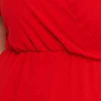 Fodros gyűrött anyag rövid piros ruha harang alakú gumirozott derékrésszel