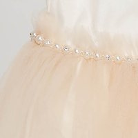 Ivory Tulle Dress for Girls with Bead Applications and Embossed Flowers
