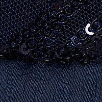 Sötétkék StarShinerS midi harang alkalmi ruha muszlinból, csipkés és flitteres díszítéssel